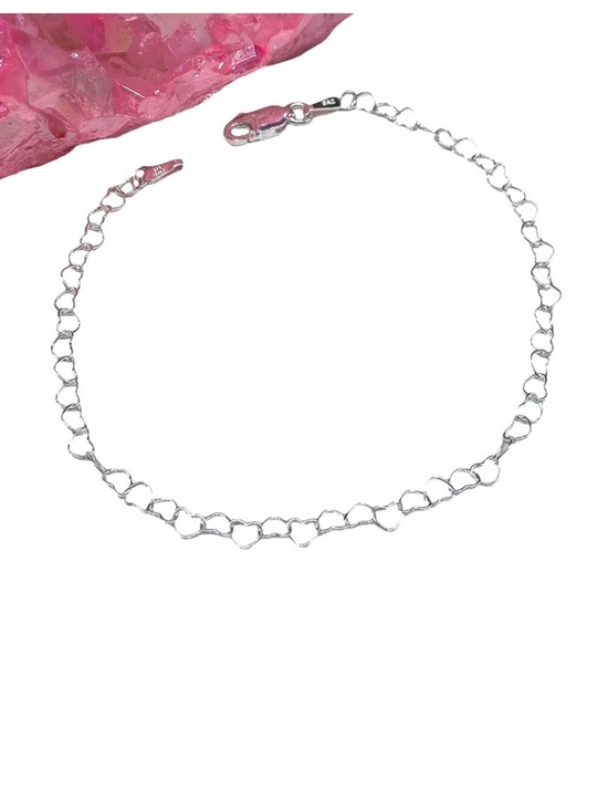 Jewelry - 7” Heart Chain Link Bracelet Solid 925 Sterling Silver Dainty Gift Hearts